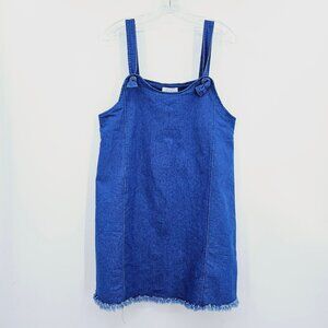 Hayden Los Angeles Dress M Blue Jean Denim Overall Knot Cotton Fringe Hem Boho